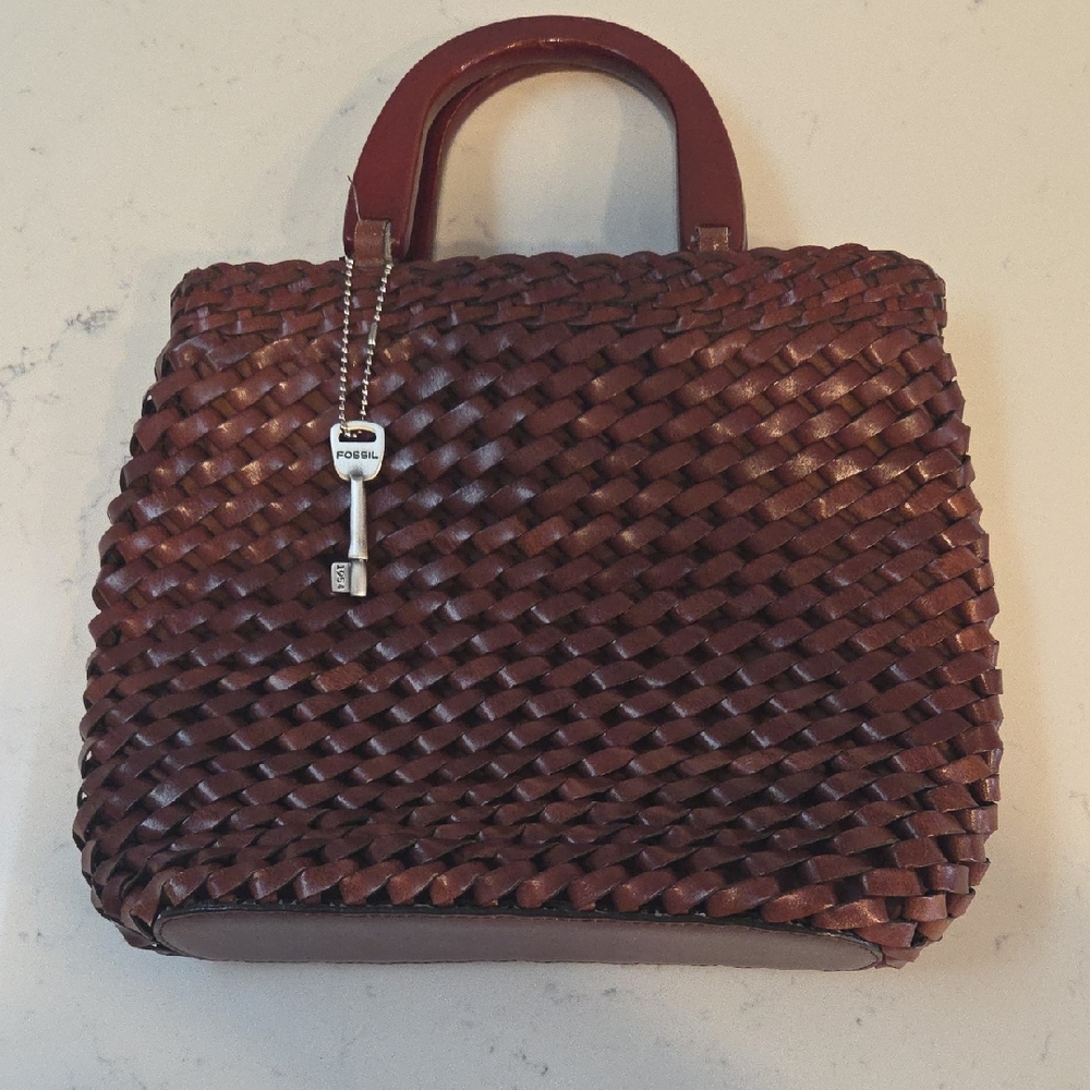 Fossil Dark Brown Woven Tote Vintage 1954 Excellent Condition